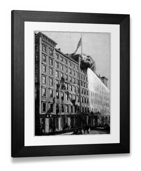 Framed Print : Antique illustration: Hotel Windsor on fire, New York Framed Print : Antique illustration: Hotel Windsor on fire, New York