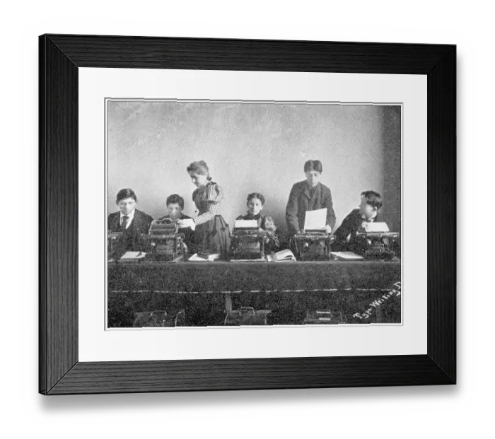 Framed Print : Antique photograph from Lawrence, Kansas, in 1898: Haskell Institute, Typewriting