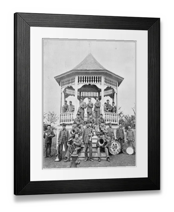 Framed Print : Antique photograph from Lawrence, Kansas, in 1898: Haskell Institute, Band Stand Framed Print : Antique photograph from Lawrence, Kansas, in 1898: Haskell Institute, Band Stand