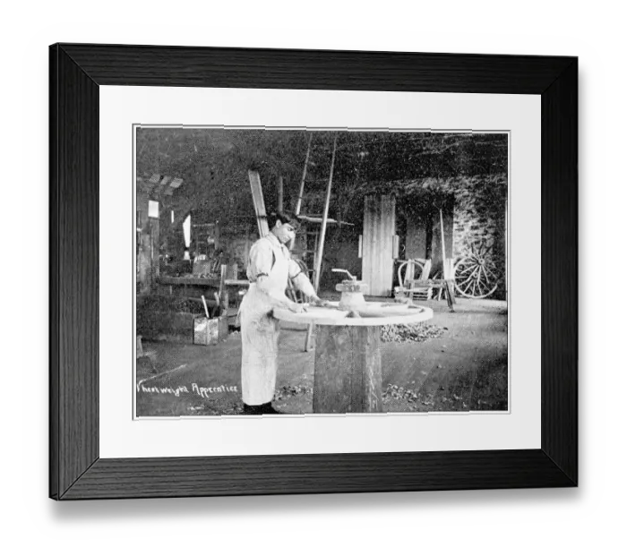Framed Print : Antique photograph from Lawrence, Kansas, in 1898: Haskell Institute, Wheel crafting