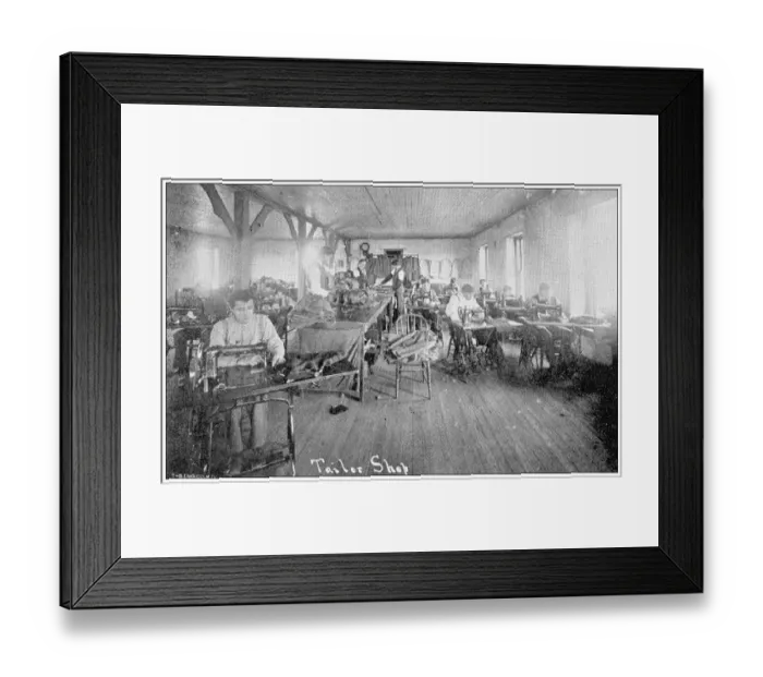 Framed Print : Antique photograph from Lawrence, Kansas, in 1898: Haskell Institute, Tailor Shop Framed Print : Antique photograph from Lawrence, Kansas, in 1898: Haskell Institute, Tailor Shop