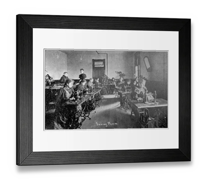 Framed Print : Antique photograph from Lawrence, Kansas, in 1898: Haskell Institute, Sewing Room