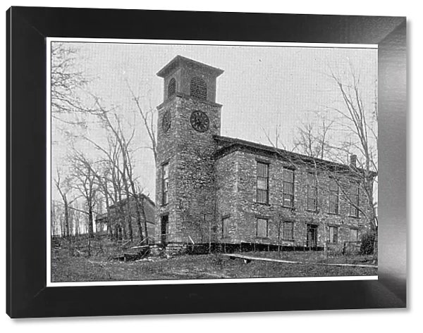 Antique photograph from Lawrence, Kansas, in 1898: Old Unitarian Church, Basement used for First High School