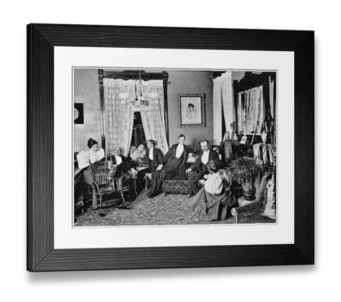 Framed Print : Antique photograph from Lawrence, Kansas, in 1898: Residential building, interior