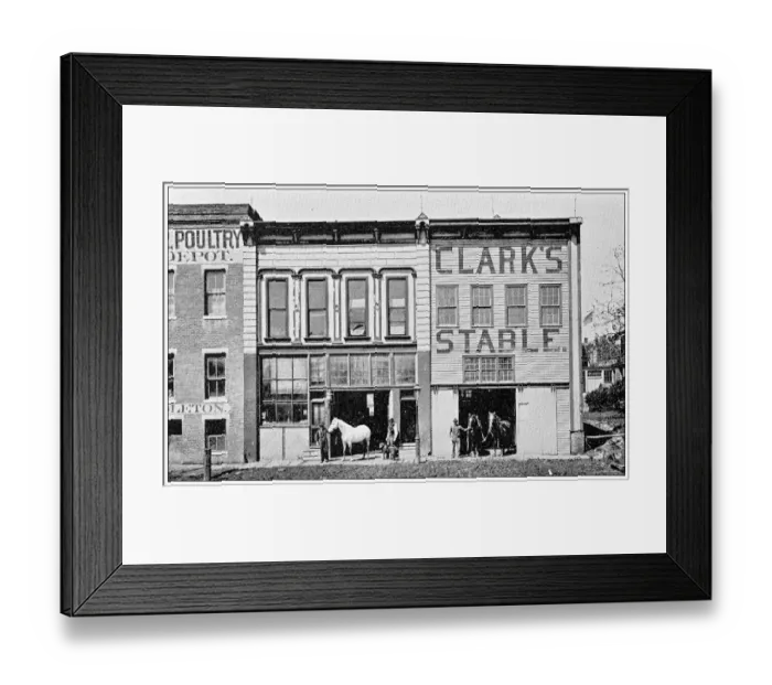 Framed Print : Antique photograph from Lawrence, Kansas, in 1898: Clarks livery stable Framed Print : Antique photograph from Lawrence, Kansas, in 1898: Clarks livery stable