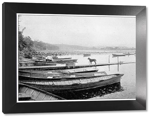 Antique photograph from Lawrence, Kansas, in 1898: Lake view club boating