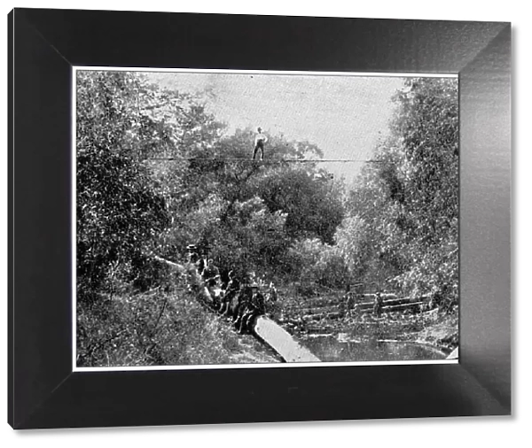 Antique photograph from Lawrence, Kansas, in 1898: Crossing Wakarusa River