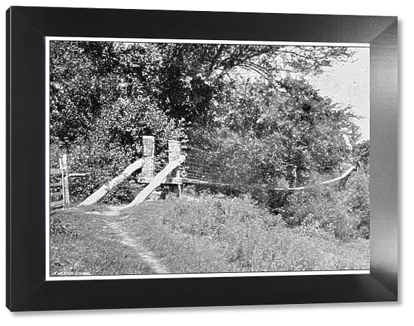 Antique photograph from Lawrence, Kansas, in 1898: Suspension bridge on the Wakarusa