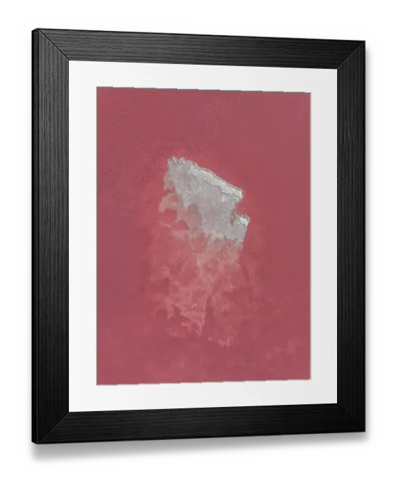 Framed Print : Birds-eye perspective showing a salt island in Laguna Colorada, Bolivia Framed Print : Birds-eye perspective showing a salt island in Laguna Colorada, Bolivia