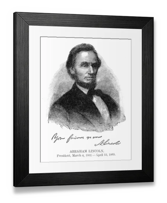 Framed Print : Abraham Lincoln - USA President engraving with his signature 1888 Framed Print : Abraham Lincoln - USA President engraving with his signature 1888