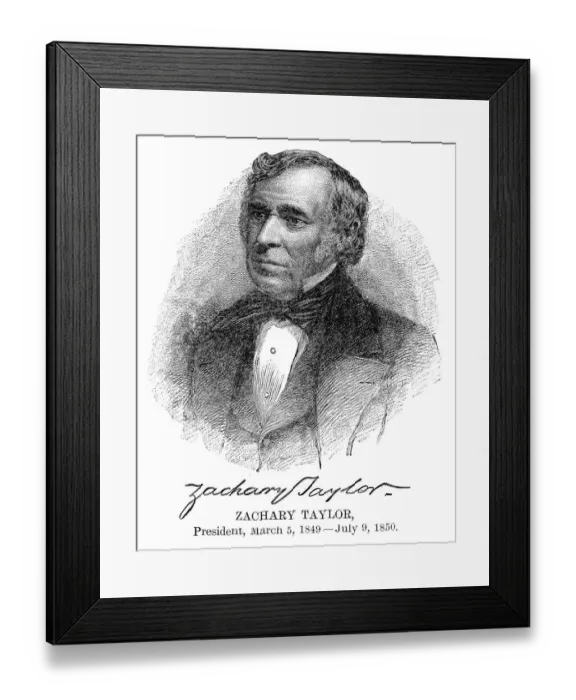 Framed Print : Zachary Taylor - USA President engraving with his signature 1888 Framed Print : Zachary Taylor - USA President engraving with his signature 1888
