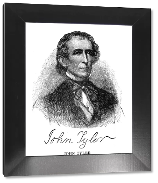 John Tyler - USA President engraving with his signature 1888