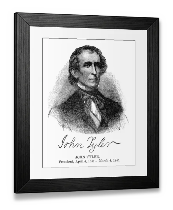 Framed Print : John Tyler - USA President engraving with his signature 1888 Framed Print : John Tyler - USA President engraving with his signature 1888