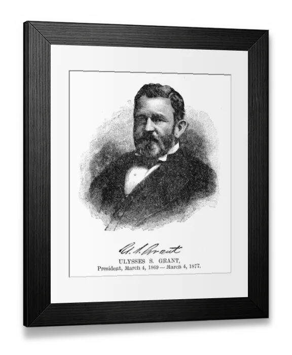 Framed Print : General Ulysses S. Grant - USA President engraving with his signature 1888 Framed Print : General Ulysses S. Grant - USA President engraving with his signature 1888