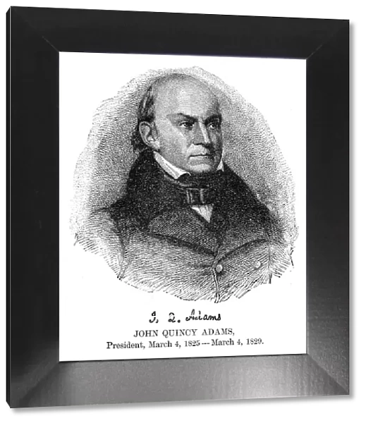 John Quincy Adams - USA President engraving with his signature 1888