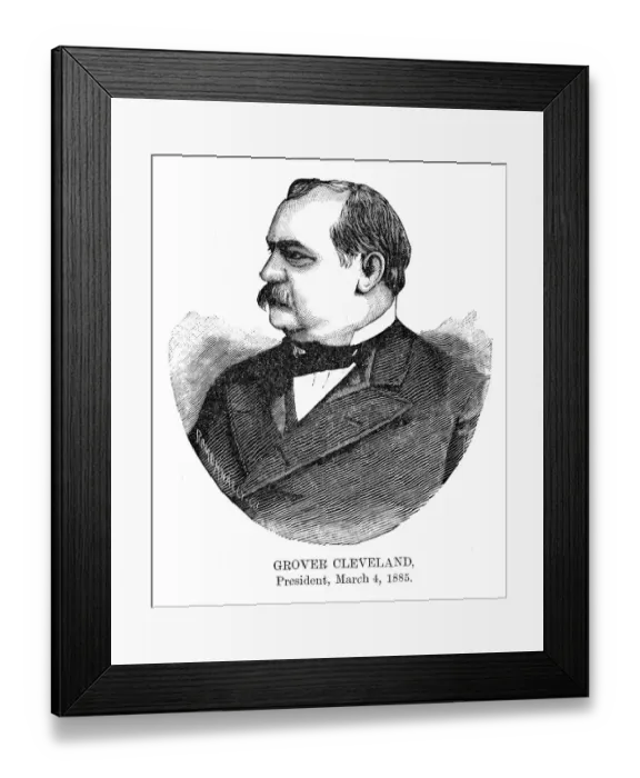 Framed Print : Grover Cleveland - USA President engraving with his signature 1888 Framed Print : Grover Cleveland - USA President engraving with his signature 1888