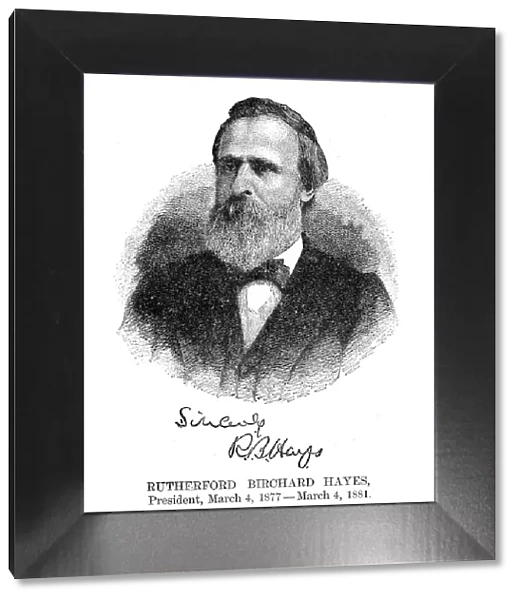 Rutherford B Hayes - USA President engraving with his signature 1888