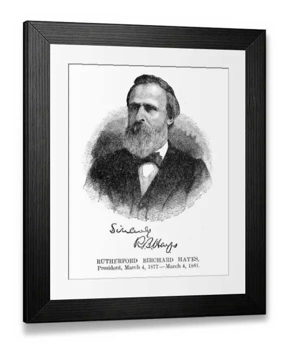 Framed Print : Rutherford B Hayes - USA President engraving with his signature 1888 Framed Print : Rutherford B Hayes - USA President engraving with his signature 1888