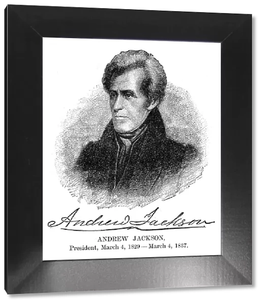 Andrew Jackson - USA President engraving with his signature 1888