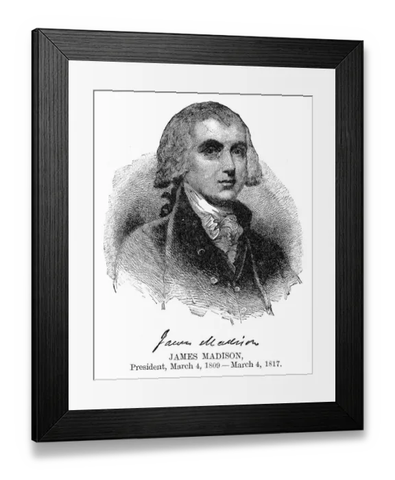 Framed Print : James Madison - USA President engraving with his signature 1888 Framed Print : James Madison - USA President engraving with his signature 1888