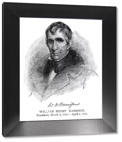 William Henry Harrison - USA President engraving with his signature 1888