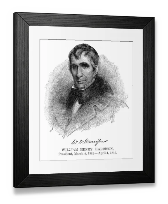 Framed Print : William Henry Harrison - USA President engraving with his signature 1888 Framed Print : William Henry Harrison - USA President engraving with his signature 1888
