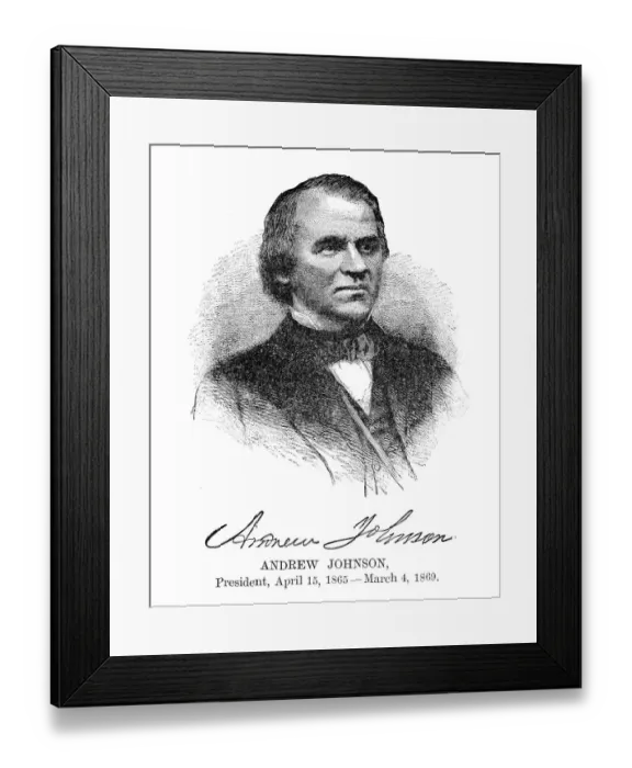 Framed Print : Andrew Johnson - USA President engraving with his signature 1888 Framed Print : Andrew Johnson - USA President engraving with his signature 1888