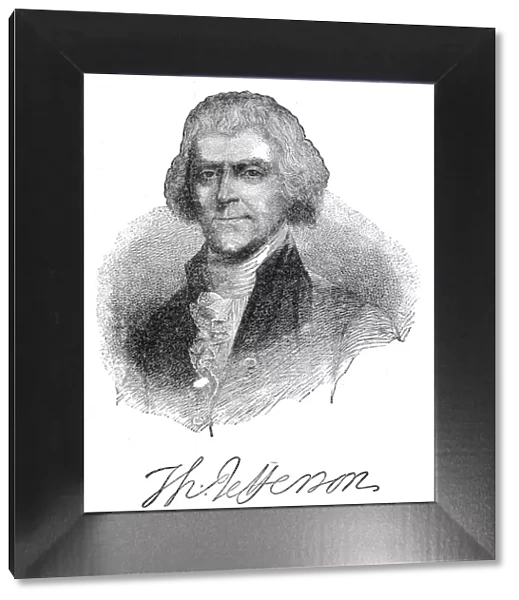 Thomas Jefferson - USA President engraving with his signature 1888
