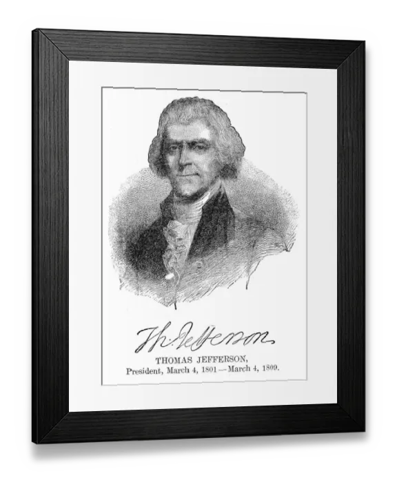 Framed Print : Thomas Jefferson - USA President engraving with his signature 1888 Framed Print : Thomas Jefferson - USA President engraving with his signature 1888