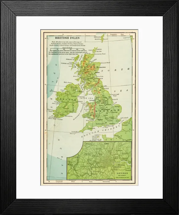 Framed Print : Map of British Isles 1898 Framed Print : Map of British Isles 1898