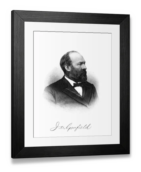 Framed Print : Portrait of James Abram Garfield, 20th president of the United States, serving from March 4, 1881, until his death Framed Print : Portrait of James Abram Garfield, 20th president of the United States, serving from March 4, 1881, until his death