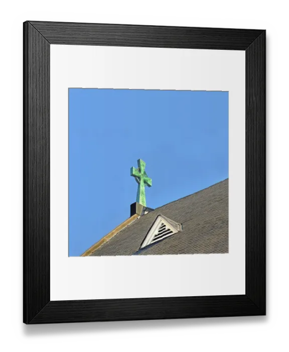 Framed Print : Celtic Cross On Church Roof Framed Print : Celtic Cross On Church Roof