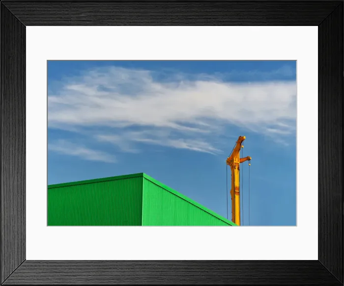 Framed Print : Crane Over Green Under Blue Framed Print : Crane Over Green Under Blue