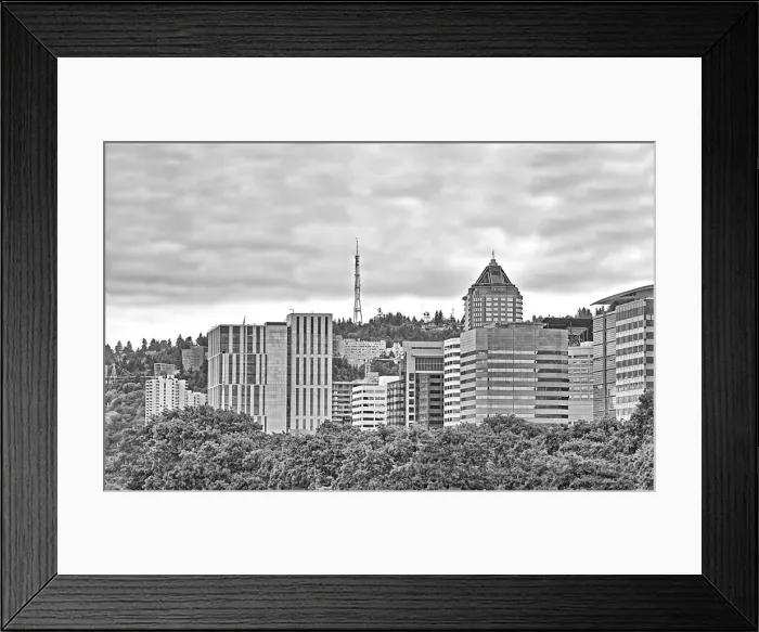 Framed Print : Monochrome Portland Cityscape Framed Print : Monochrome Portland Cityscape