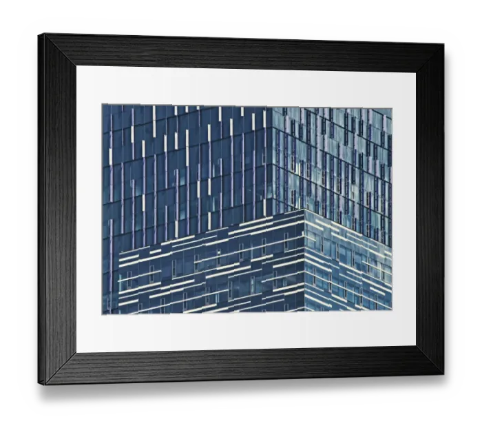Framed Print : Blue Max. A color photograph of a large, blue colored skyscraper in downtown Seattle