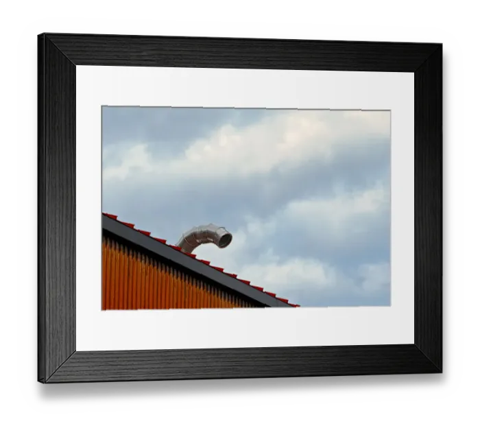 Framed Print : Sky Duct. A color photograph of the roof to a metal commercial building Framed Print : Sky Duct. A color photograph of the roof to a metal commercial building