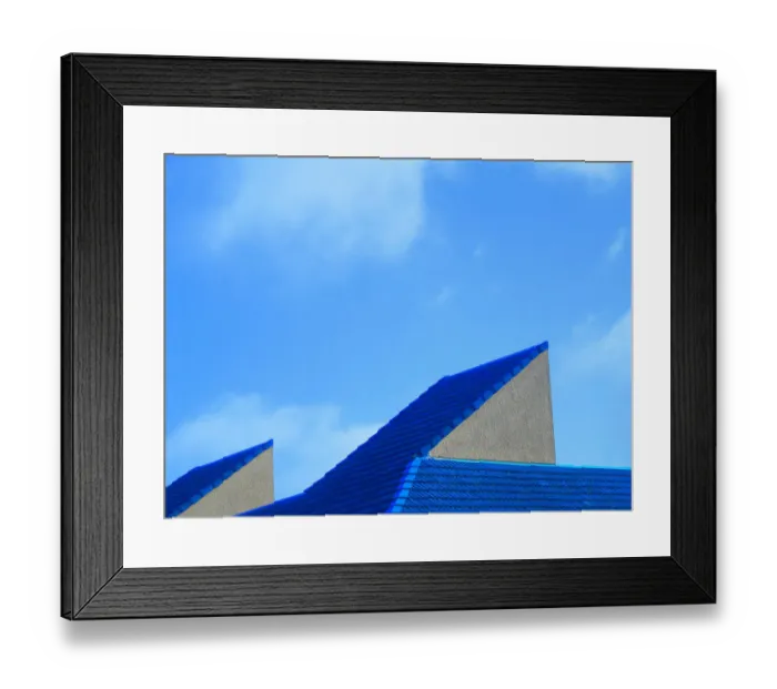 Framed Print : Skylights. A color photograph of a pair of skylights on the roof of a commercial