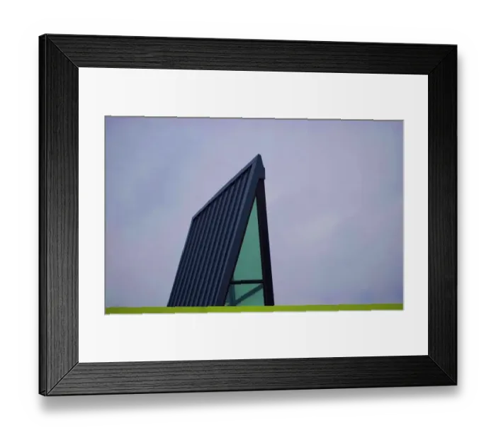 Framed Print : Sky Triad. A color photo of a sunlight box on the roof of a commercial Framed Print : Sky Triad. A color photo of a sunlight box on the roof of a commercial