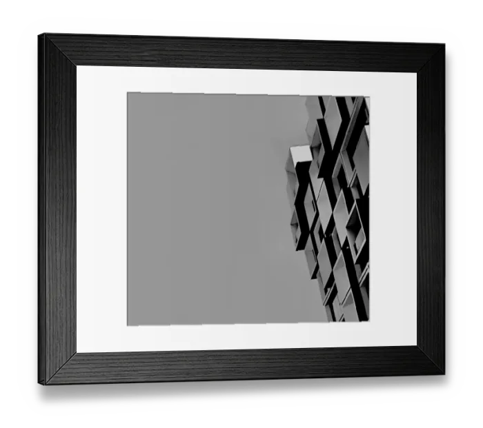 Framed Print : Blocks. A black and white photo of a commercial building in downtown Portland, Oregon