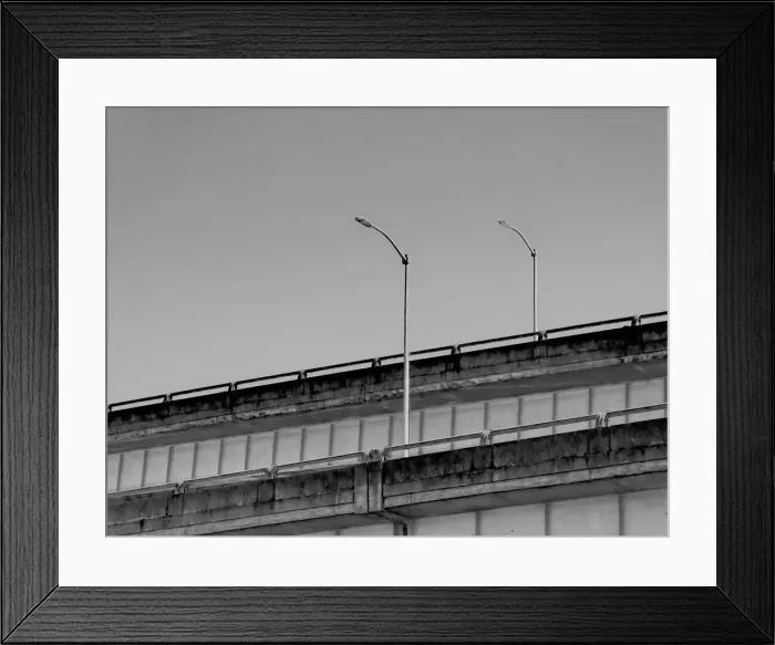 Framed Print : Lightway. A black and white photo of a pair of highway lights on I-205 Framed Print : Lightway. A black and white photo of a pair of highway lights on I-205