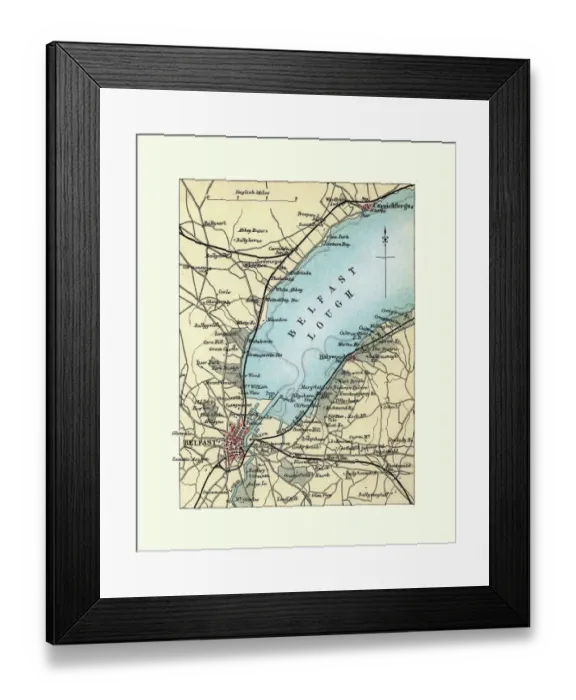 Framed Print : Antique Map of Belfast, Northern Ireland, 1890s, 19th Century Framed Print : Antique Map of Belfast, Northern Ireland, 1890s, 19th Century