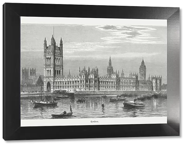 Westminster Palace in London, England, wood engraving, published in 1897