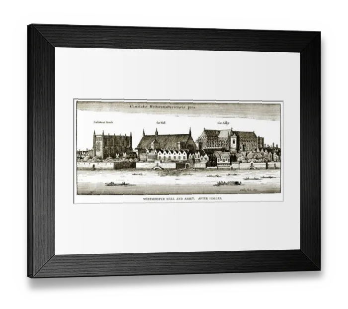Framed Print : Seventeenth century view over the River Thames to Parliament House, Westminster Hall and Westminster Abbey