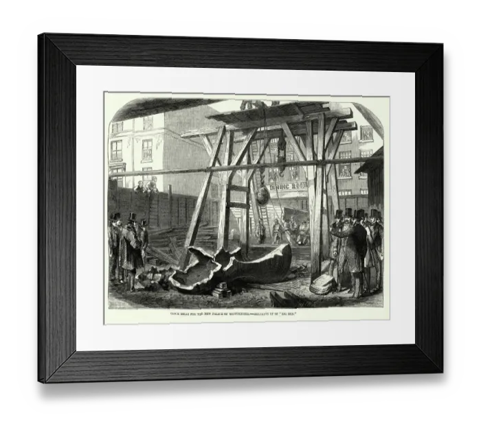Framed Print : Vintage illustration, Clock bells for new Palace of Westminster, Breaking up of Big Ben, 1858 Framed Print : Vintage illustration, Clock bells for new Palace of Westminster, Breaking up of Big Ben, 1858
