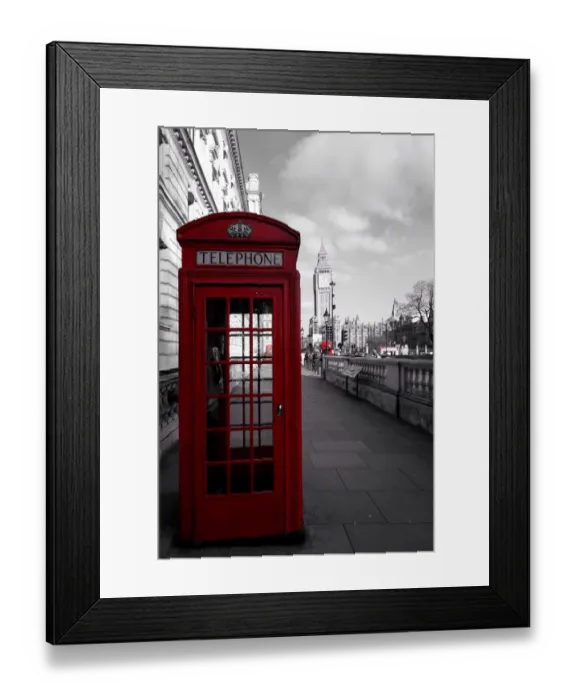 Framed Print : Red phone booth in central London with Big Ben in the background