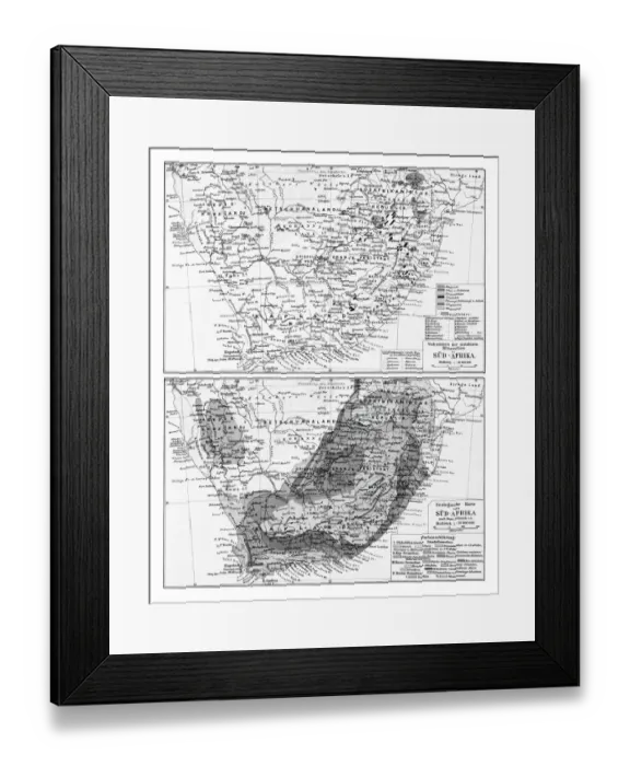 Framed Print : Old chromolithograph map of occurrences of exploitable minerals and geological map in South Africa Framed Print : Old chromolithograph map of occurrences of exploitable minerals and geological map in South Africa