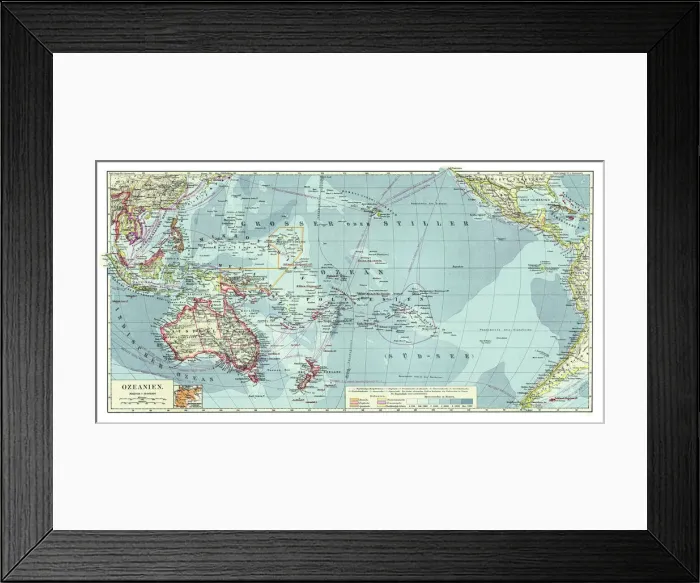 Framed Print : Old chromolithograph map of Oceania Framed Print : Old chromolithograph map of Oceania
