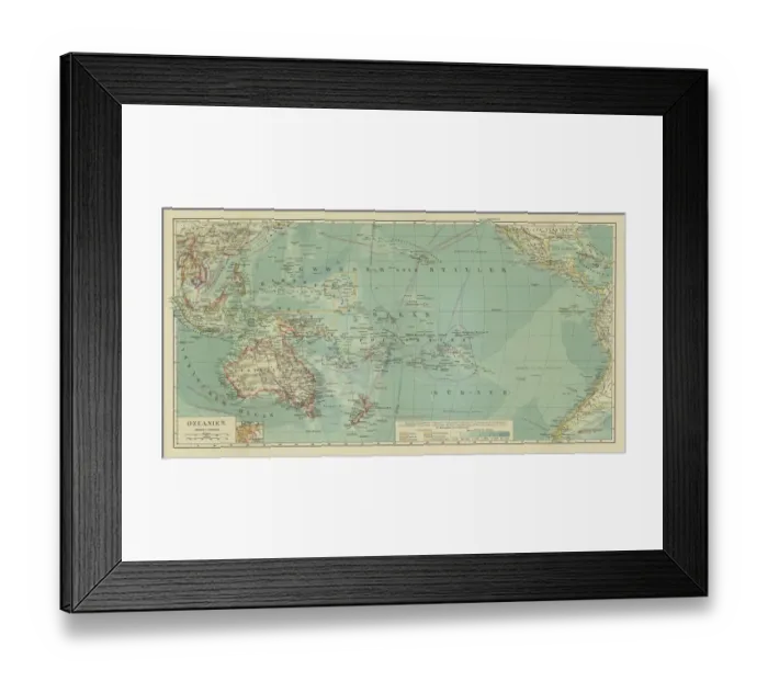 Framed Print : Old chromolithograph map of Oceania Framed Print : Old chromolithograph map of Oceania