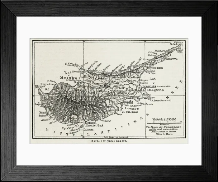 Framed Print : Old engraved illustration of Cyprus, island country in the eastern Mediterranean Sea south of the Anatolian Peninsula Framed Print : Old engraved illustration of Cyprus, island country in the eastern Mediterranean Sea south of the Anatolian Peninsula