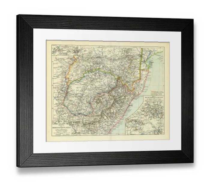 Framed Print : Old chromolithograph map of South Africa Framed Print : Old chromolithograph map of South Africa